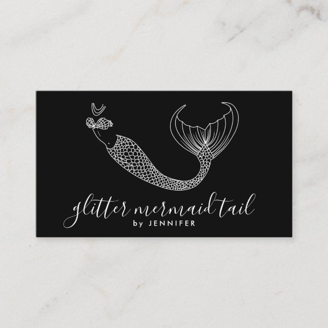 Black White Tail Mermaid Business Card (Front)
