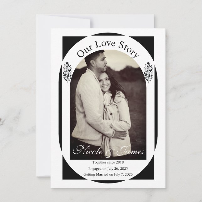 Black & White Tall Floral Modern Save the Date Invitation (Back)