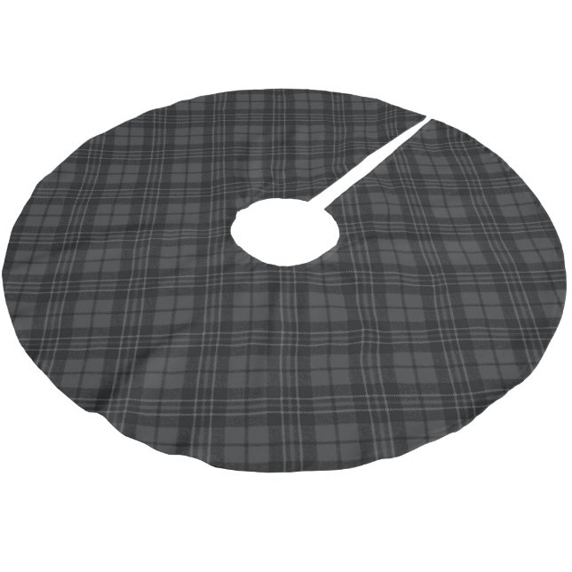 Black white tartan Christmas plaid winter holiday Brushed Polyester Tree Skirt (Angled)