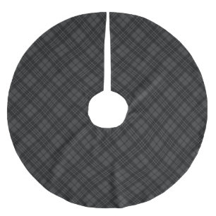 Black white tartan plaid winter Christmas pattern Brushed Polyester Tree Skirt