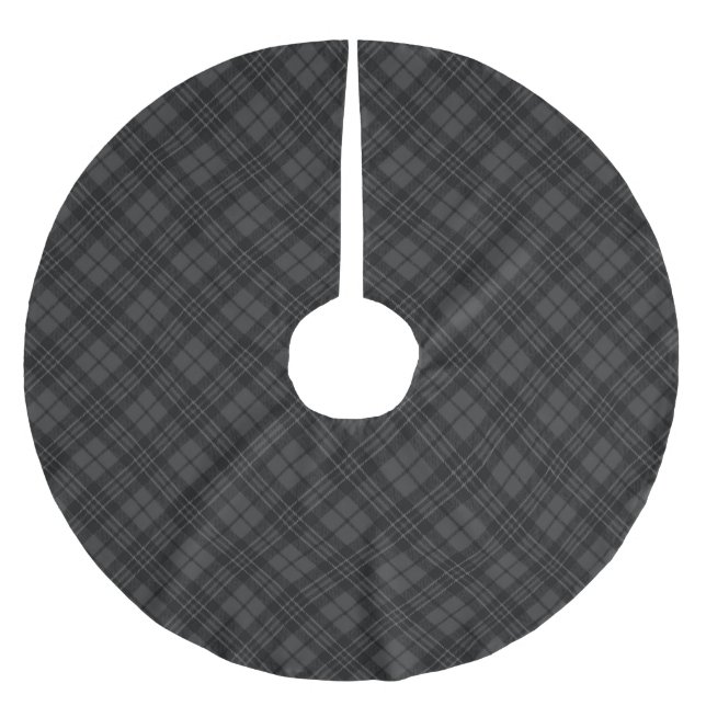 Black white tartan plaid winter Christmas pattern Brushed Polyester Tree Skirt (Front)