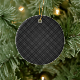 Black white tartan plaid winter Christmas pattern Ceramic Tree Decoration