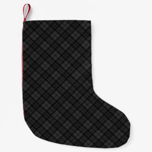 Black white tartan plaid winter Christmas pattern Small Christmas Stocking