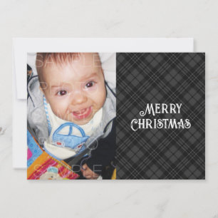 Black white tartan plaid winter Christmas photo Holiday Card