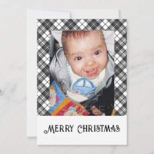 Black white tartan plaid winter Christmas photo Holiday Card
