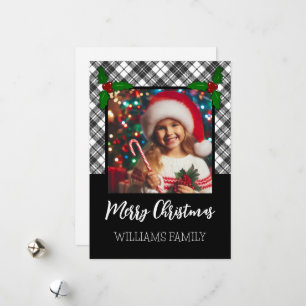Black white tartan plaid winter Christmas photo Holiday Card