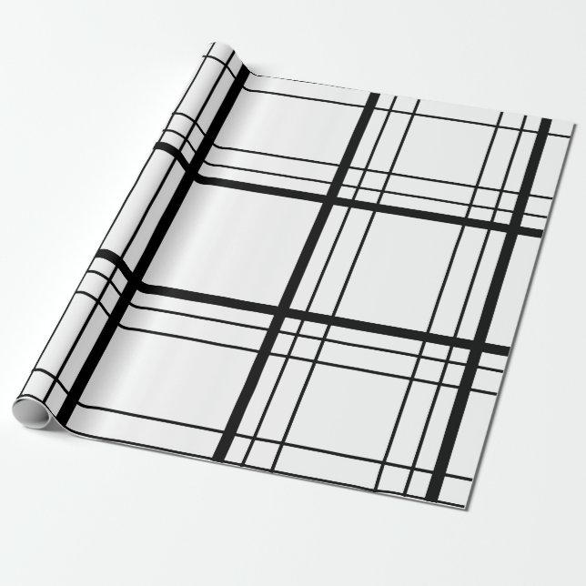 Black & White Tartan Wrapping Paper (Unrolled)