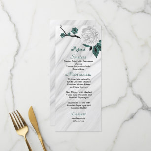 black white & teal blue flowers beautiful wedding menu