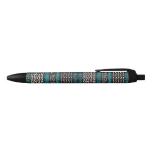 Black White Teal Dots Spots Zigzags Pattern Ink Pen