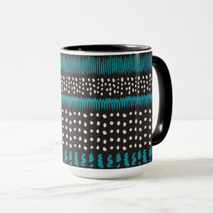 Black White Teal Dots Spots Zigzags Pattern   Mug
