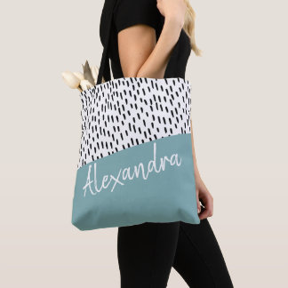 Black White Teal Green Modern Personalised Tote Bag