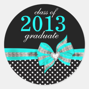 Black White Teal Polka Dot Graduation Seal Sticker