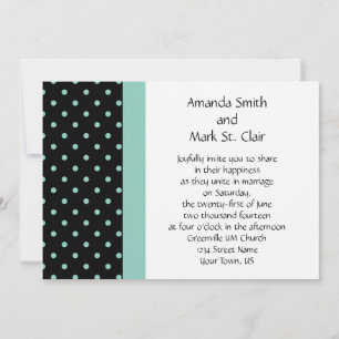 Black White Teal Polka Dots Wedding Invitation