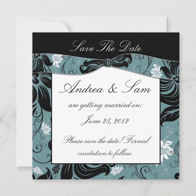Black White Teal Save The Date (Front)