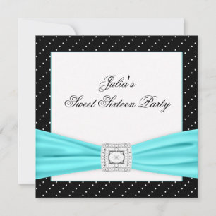 Black White Teal Sweet 16 Party Invitation