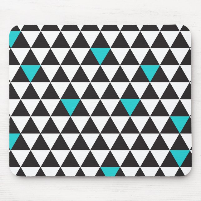Black White Teal Turquoise Geometric Triangles Mouse Mat (Front)