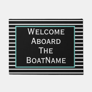 Black, White & Teal Welcome Aboard Boat Doormat