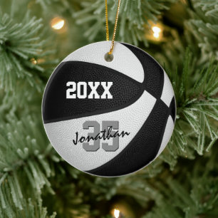black white team colours basketball memento ceramic tree decoration