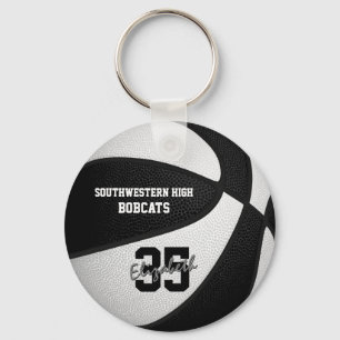 black white team colours girls boys basketball key ring