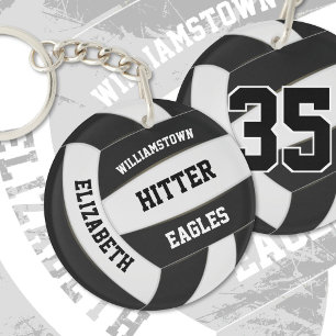 black white team colours personalised volleyball key ring