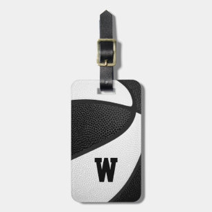 black white team colours sports gifts basketball luggage tag