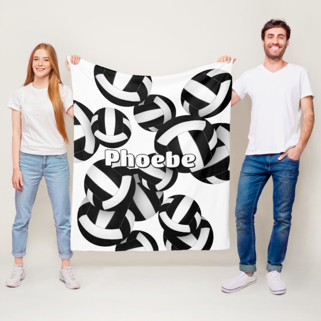 black white team colours volleyballs girls sports fleece blanket (In Situ)