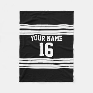 Black White Team Jersey Custom Number Name Fleece Blanket