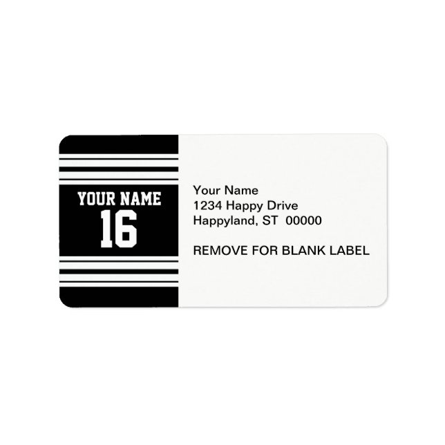 Black White Team Jersey Custom Number Name Label (Front)