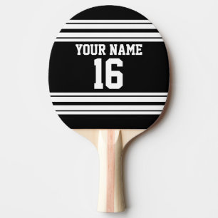 Black White Team Jersey Custom Number Name Ping Pong Paddle