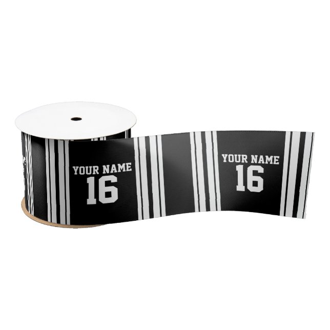 Black White Team Jersey Custom Number Name Satin Ribbon (Spool)