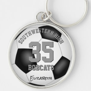 black white team player name girls boys soccer key ring