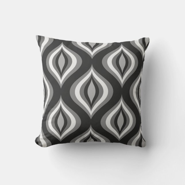 Black & White Teardrops Modern Geometric Pattern Cushion (Front)