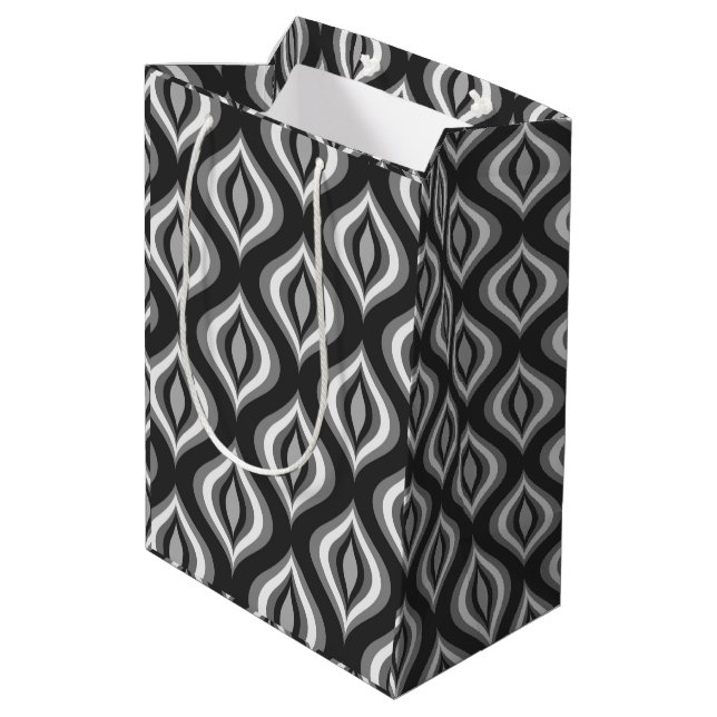 Black & White Teardrops Modern Geometric Pattern Medium Gift Bag (Back Angled)