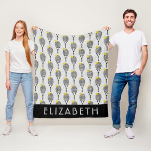 Black   White Tennis Personalised Name or Monogram Fleece Blanket