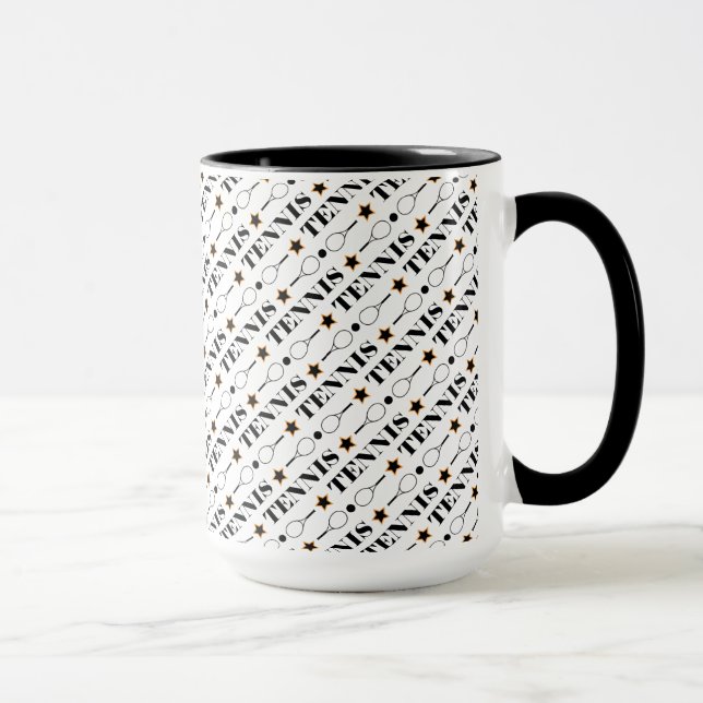 Black & White Tennis Sport Typography Pattern Mug (Right)