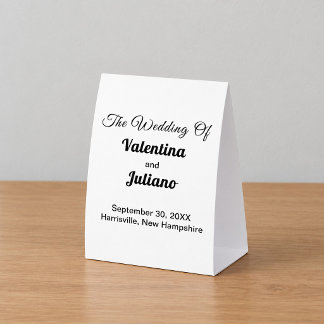 Black & White Tent Style Paper Wedding Table Sign