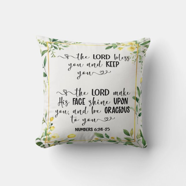 Black & White Text, The Lord Bless You Cushion (Front)