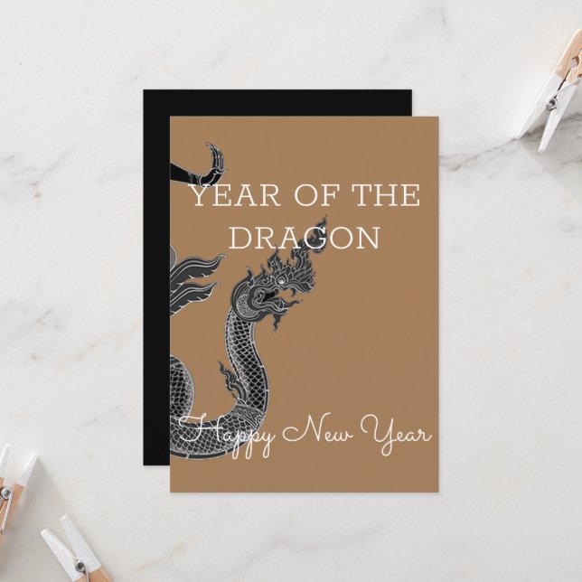 black white thai dragon angel, year of the dragon invitation (Front/Back In Situ)