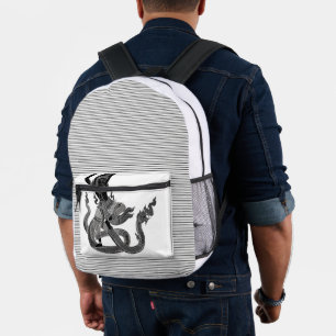 black white thai dragon angel, year of the dragon printed backpack