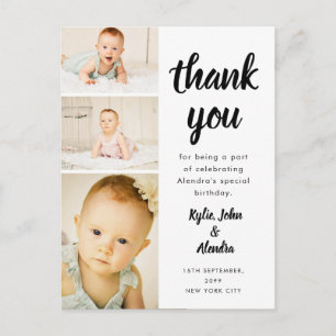 Black & White Thank You Baby Birthday Photo Postcard