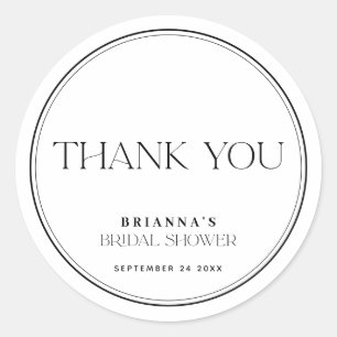 Black & White Thank You Bridal Shower Classic Round Sticker