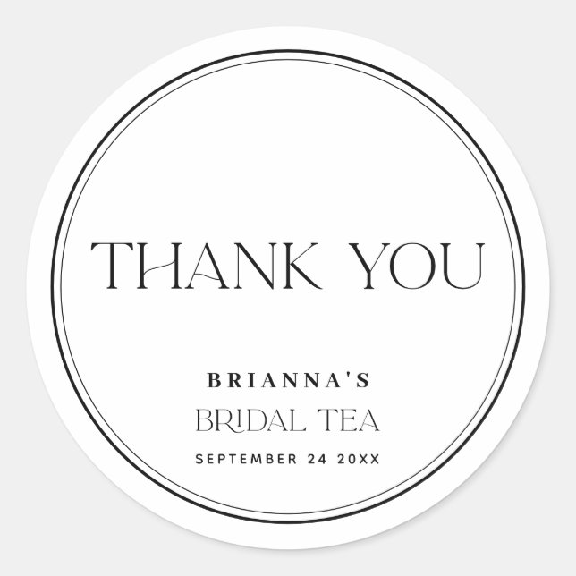 Black & White Thank You Bridal Tea Classic Round Sticker (Front)