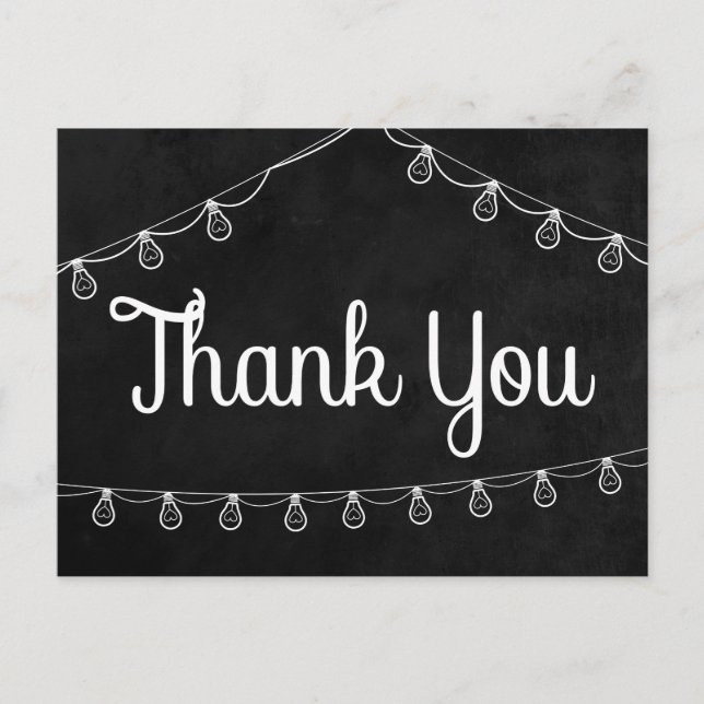 Black & White Thank You Chalkboard String Lights Postcard (Front)