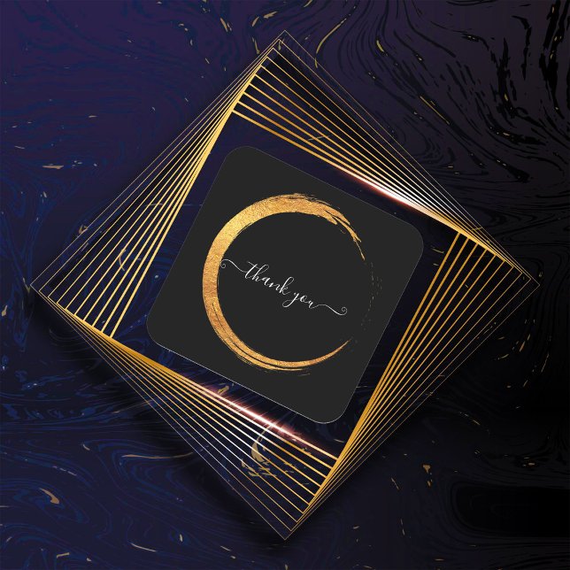 Black White Thank You Gold Frame Modern Square Sticker (Black White Thank You Gold Frame Modern Square Sticker)