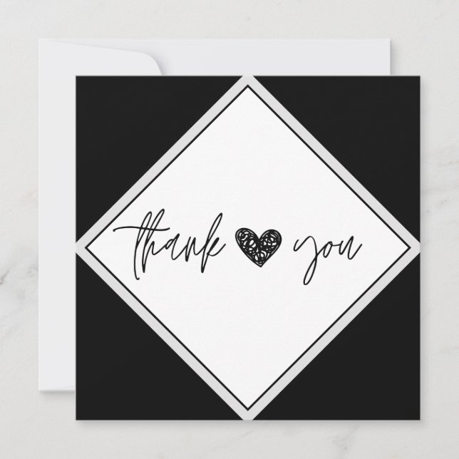 Black & White Thank You Heart Card (Front)