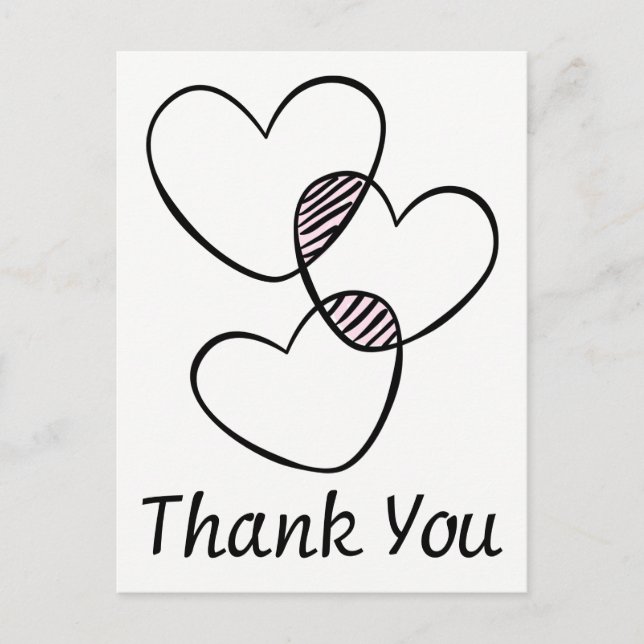 Black & White Thank You Hearts Wedding Party Postcard (Front)