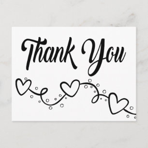 Black & White Thank You Hearts Wedding Party Postcard