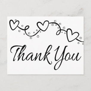 Black & White Thank You Hearts Wedding Party Postcard