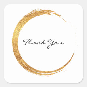Black White Thank You Monogram Golden Ring Square Sticker