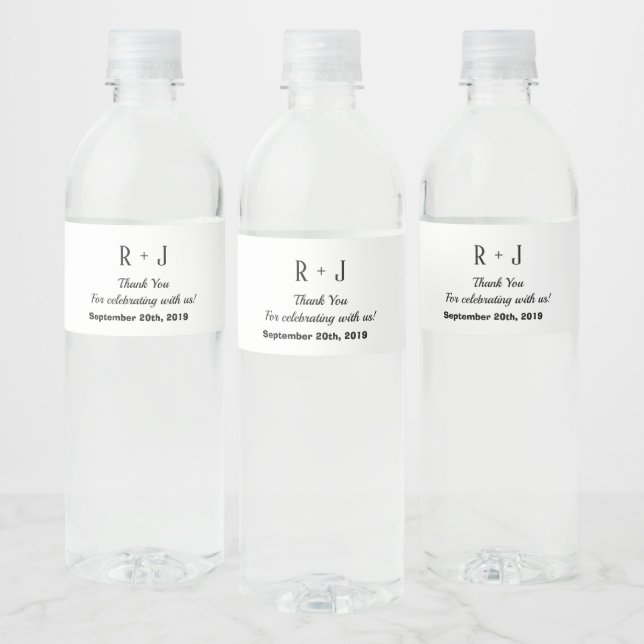 Black & White Thank You Monogram Wedding Custom  Water Bottle Label (Bottles)